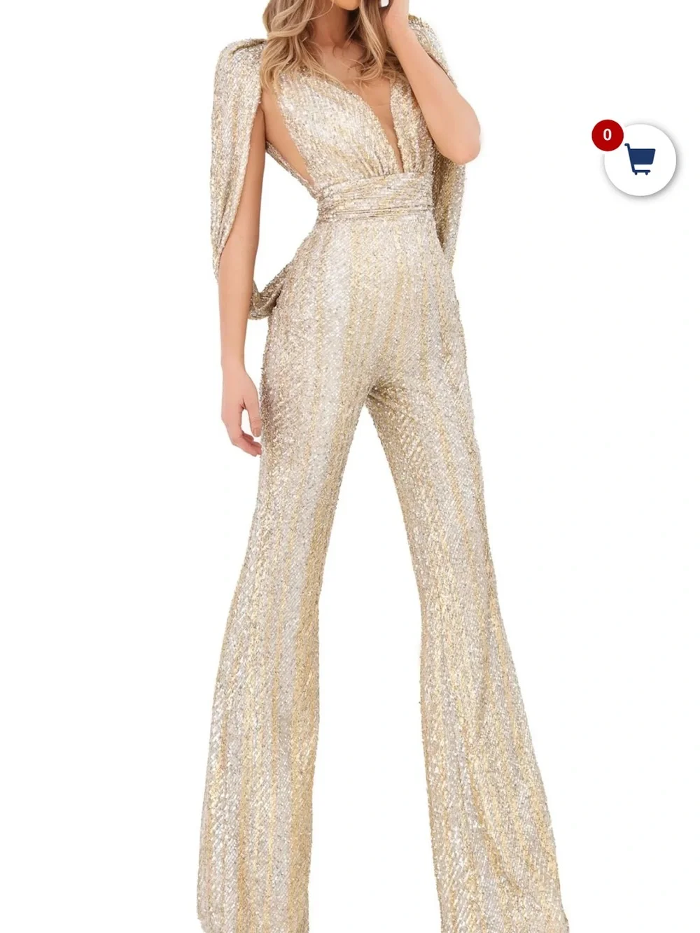Tarik Ediz Gold Sequin Evening Dress